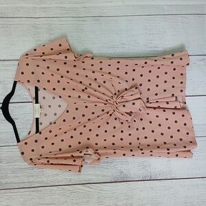 Flower & Feather pink polka dot gathered top size 1X